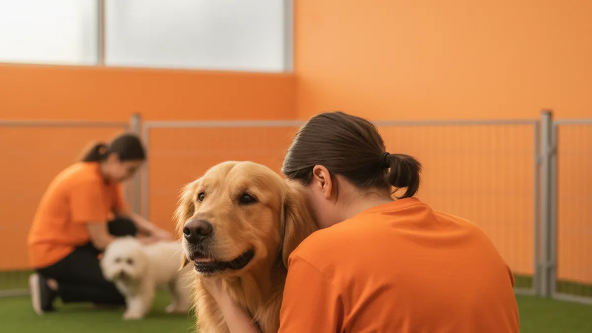 Cachorro saudável recebendo atendimento em clínica veterinária