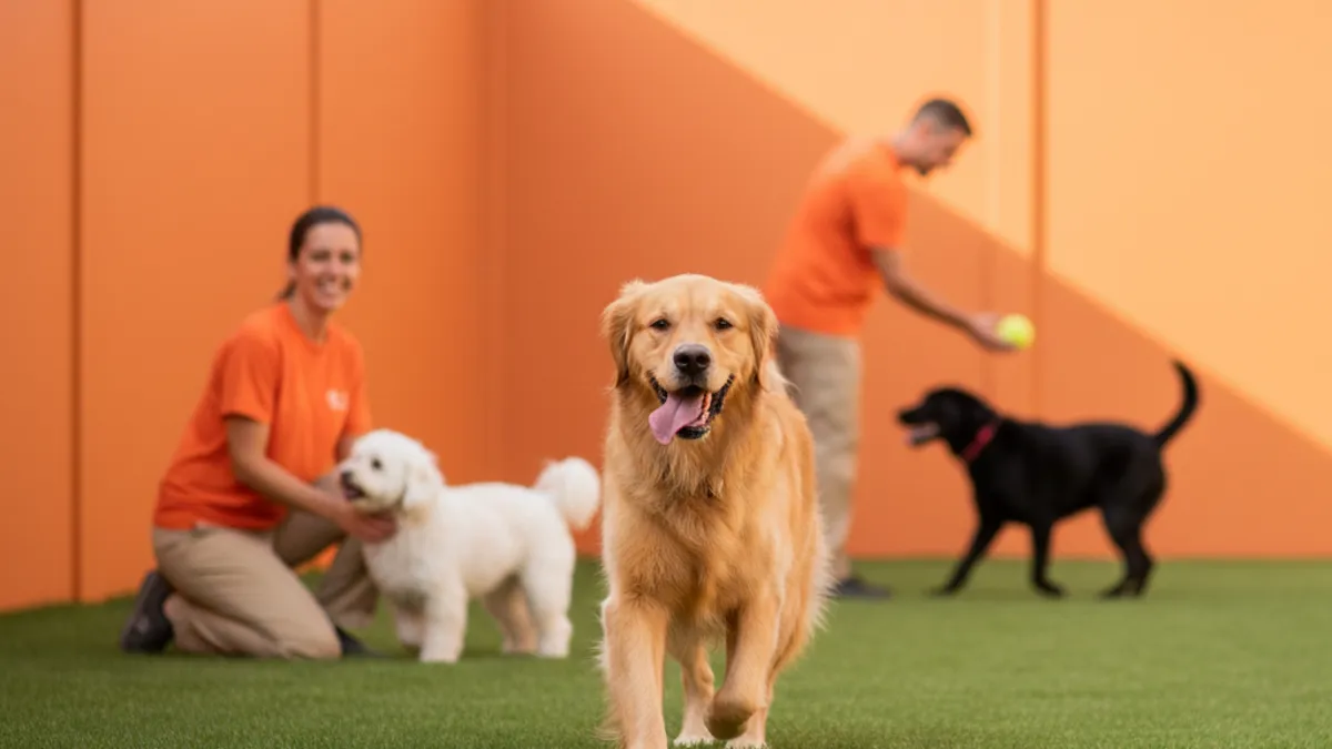 Cachorro feliz em um ambiente acolhedor de hotelzinho para cães