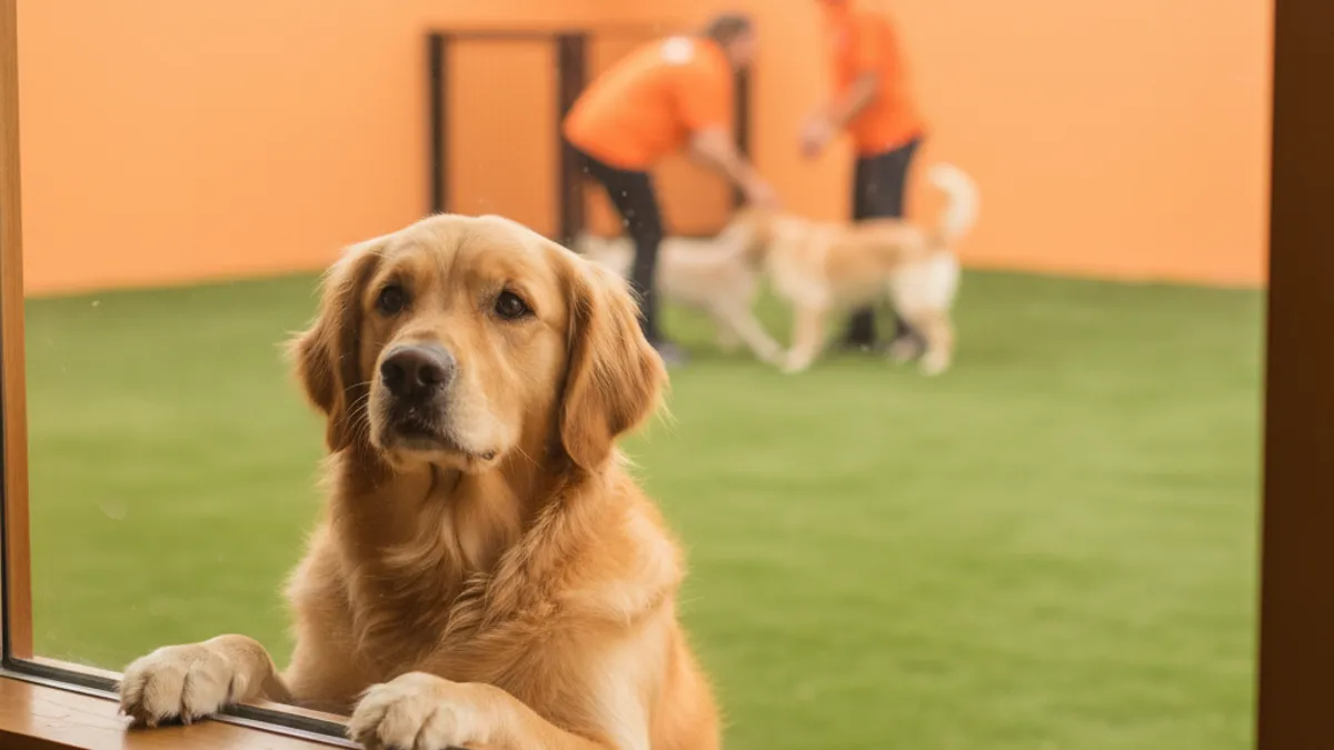 Cachorro olhando pela janela com expressão serena