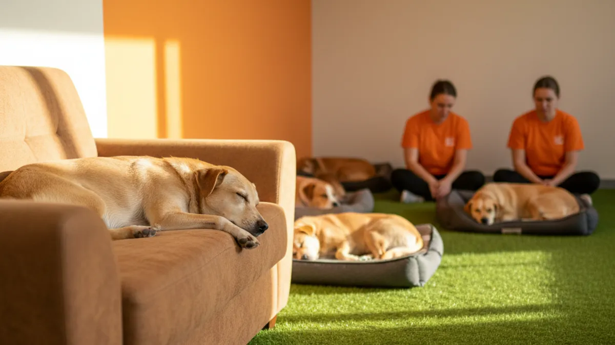 Cachorro dormindo profundamente no sofá de casa ao fim do dia